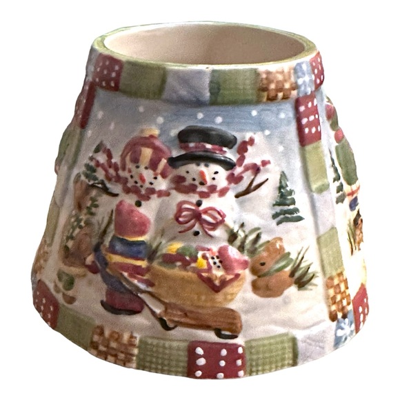 Ceramic YANKEE CANDLE SHADE Quilt Snow Winter Snowman ~ 3” Tall - Picture 4 of 10